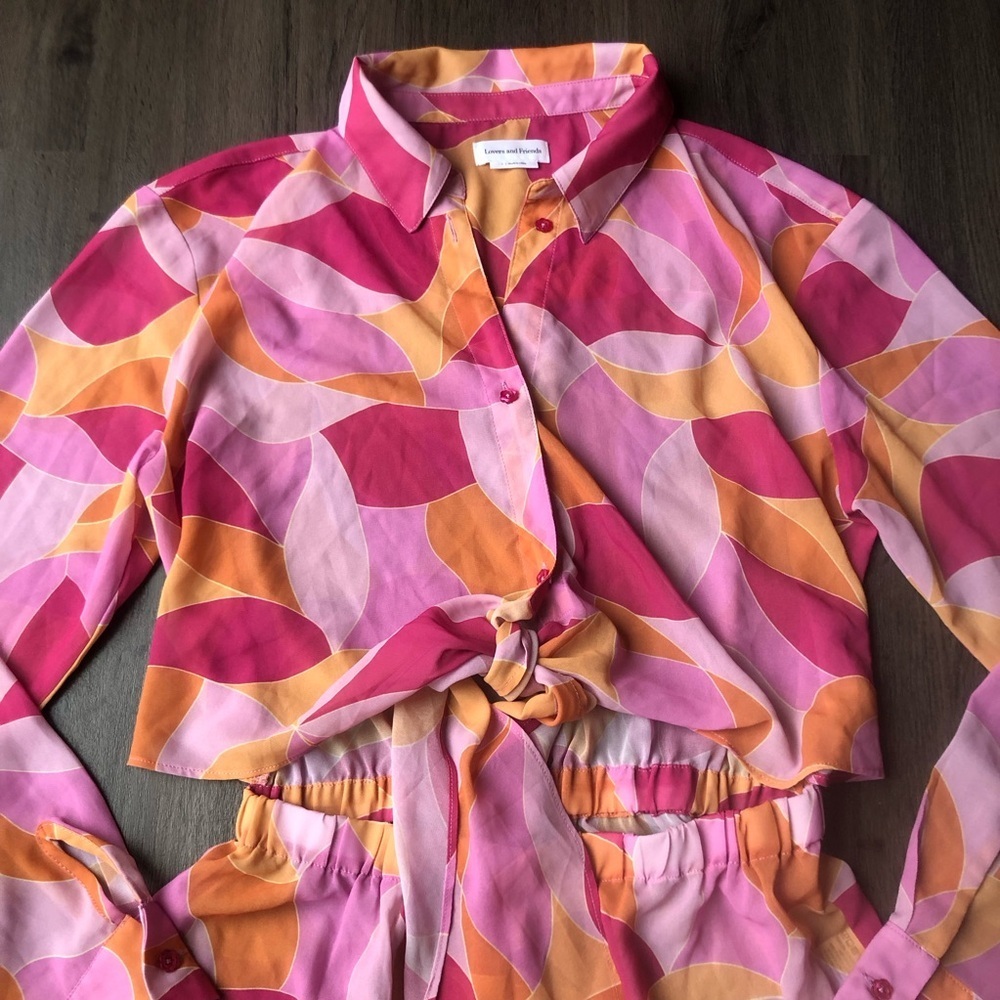 Lovers + Friends Feelin Groovy Romper Size S Pink Sheer Resort Vacation Tropical - Picture 4 of 11